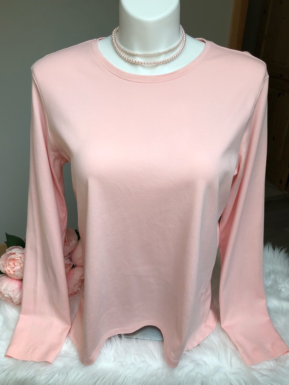 L.L.Bean Petal Pink Long Sleeve Top Size XL